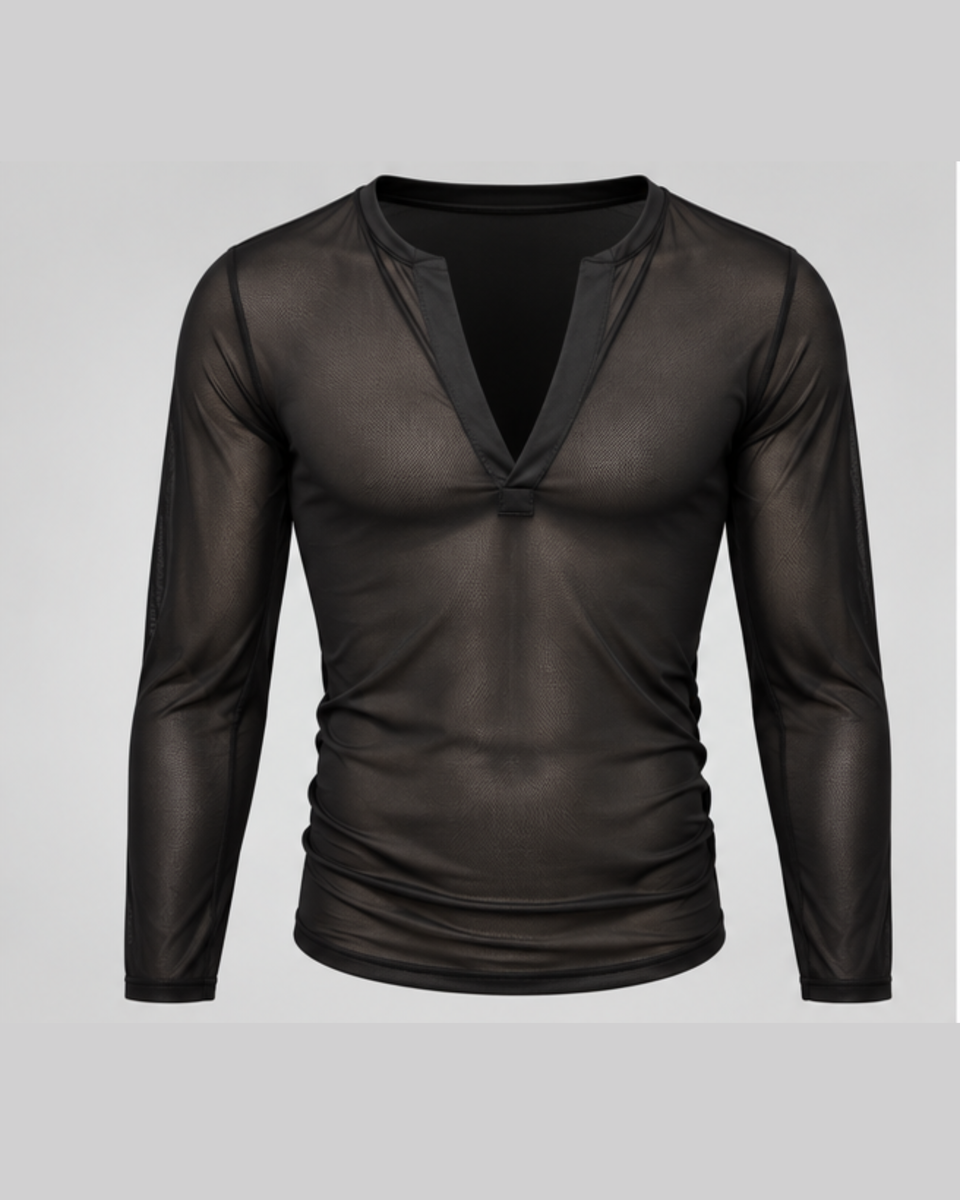 Henley Mesh Tee, black, photo 1
