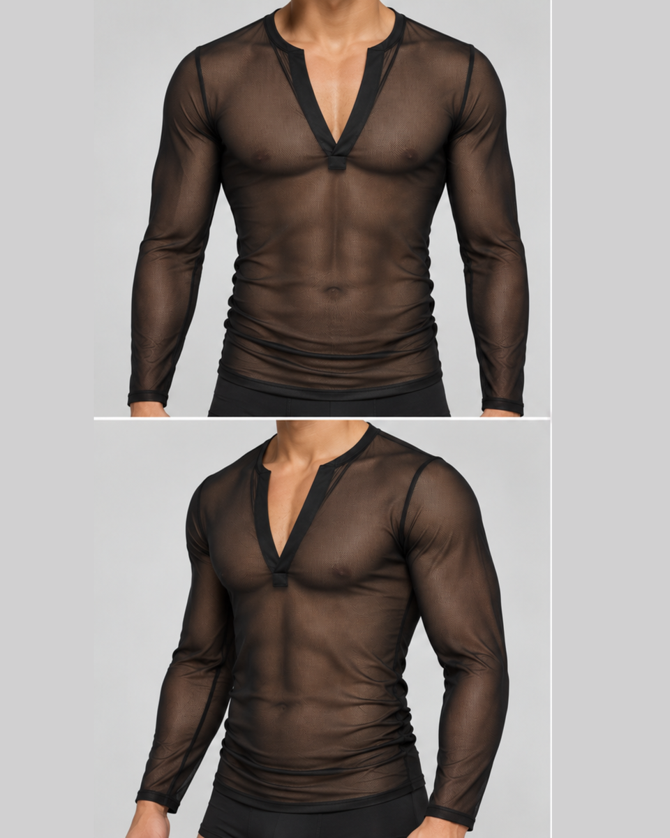 Henley Mesh Tee, black, photo 2