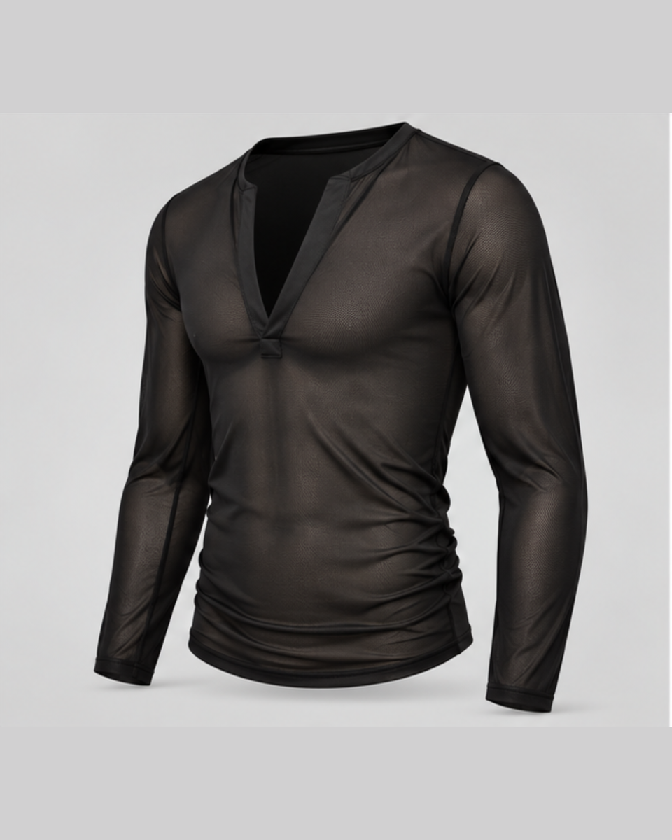 Henley Mesh Tee, black, photo 3