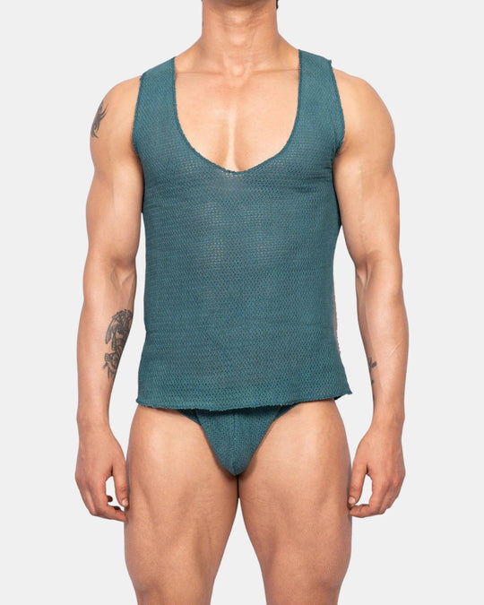 Knit Crochet Tank, teal green, photo 1