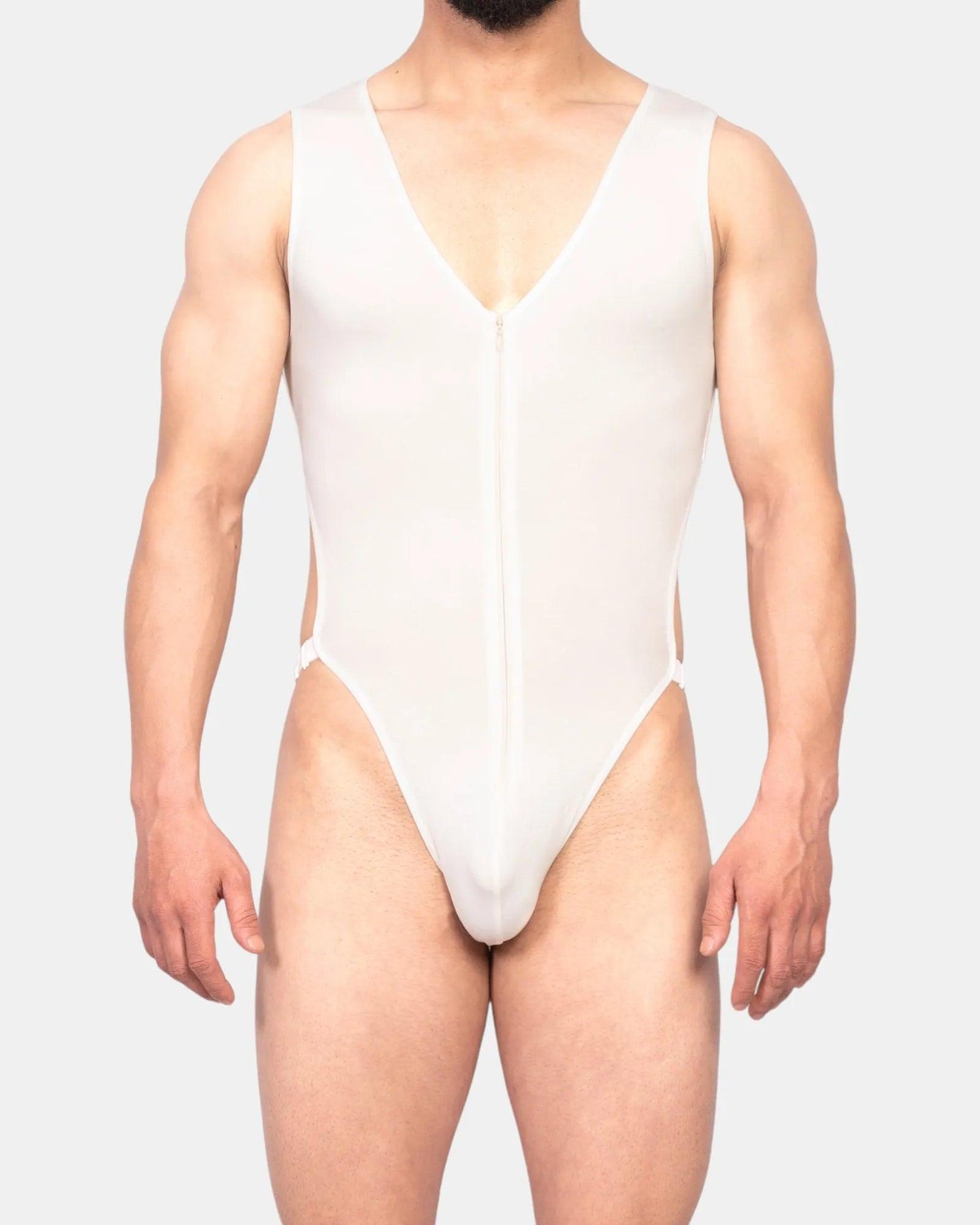 Zipper Frontline Bodysuit | White