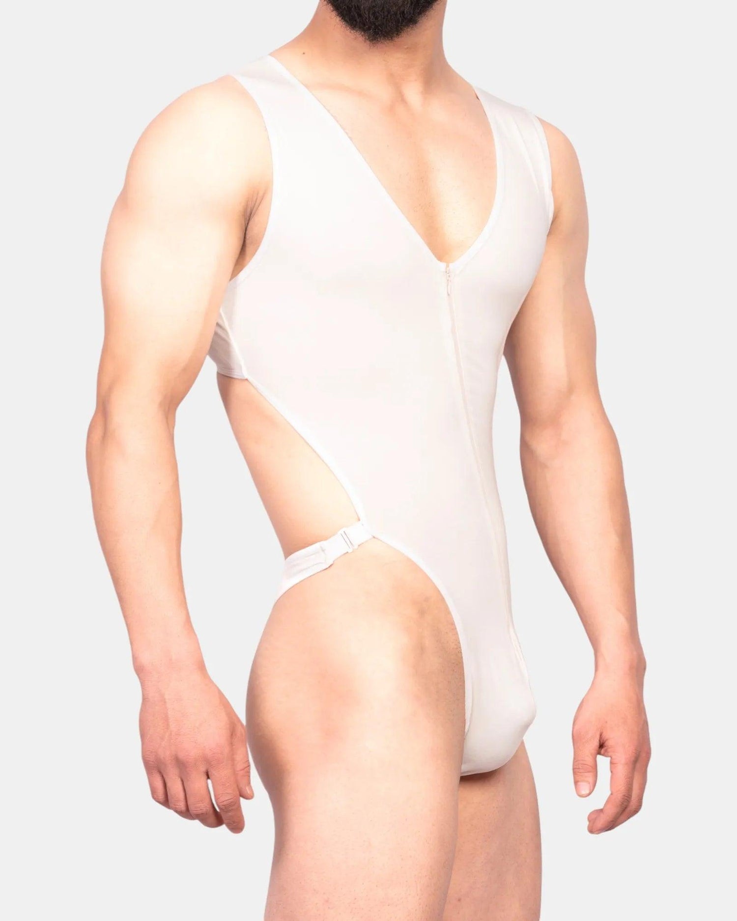 Zipper Frontline Bodysuit | White