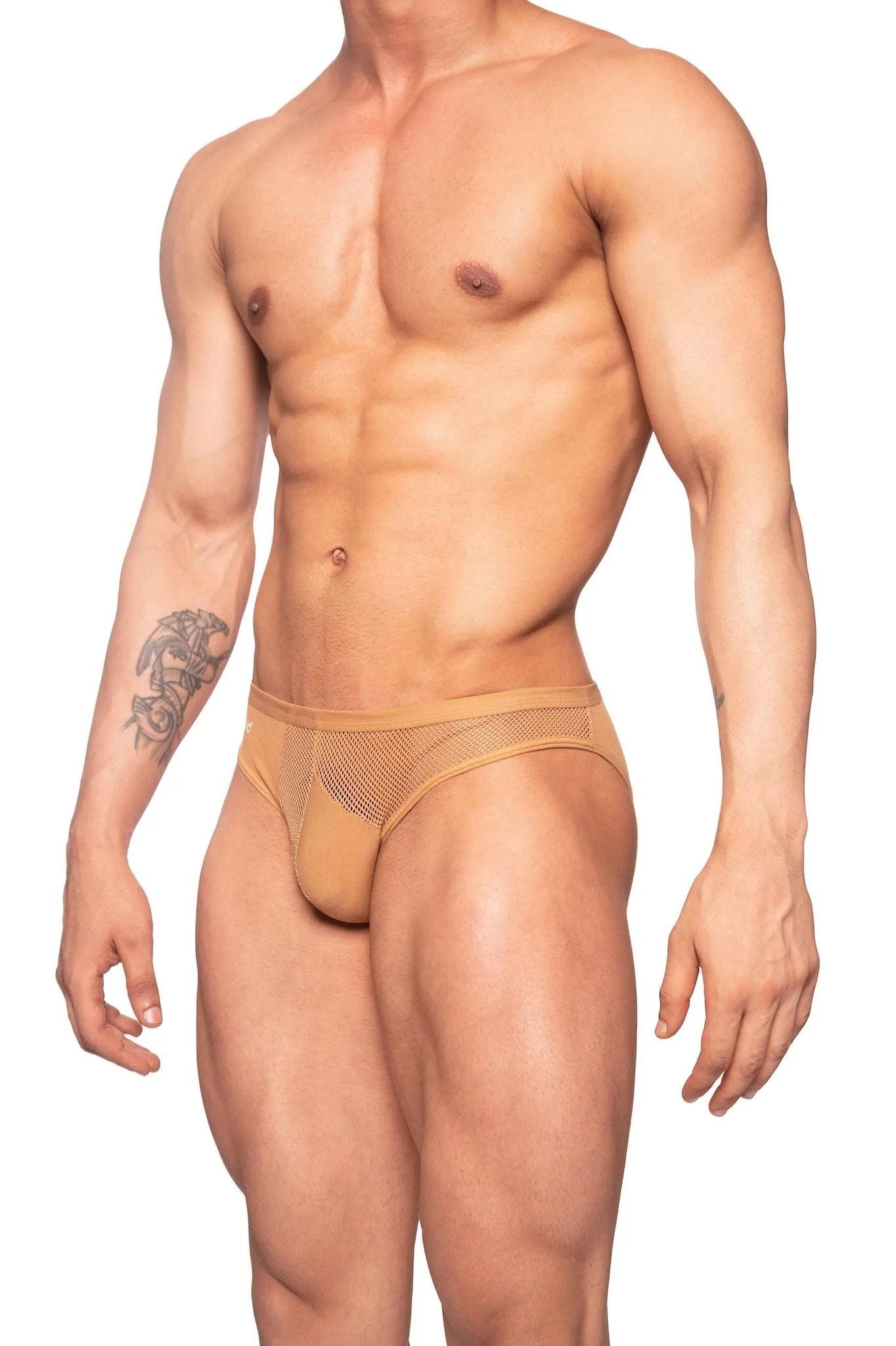 See-Through Mesh Cotton Brief - Tan - Erobold - 