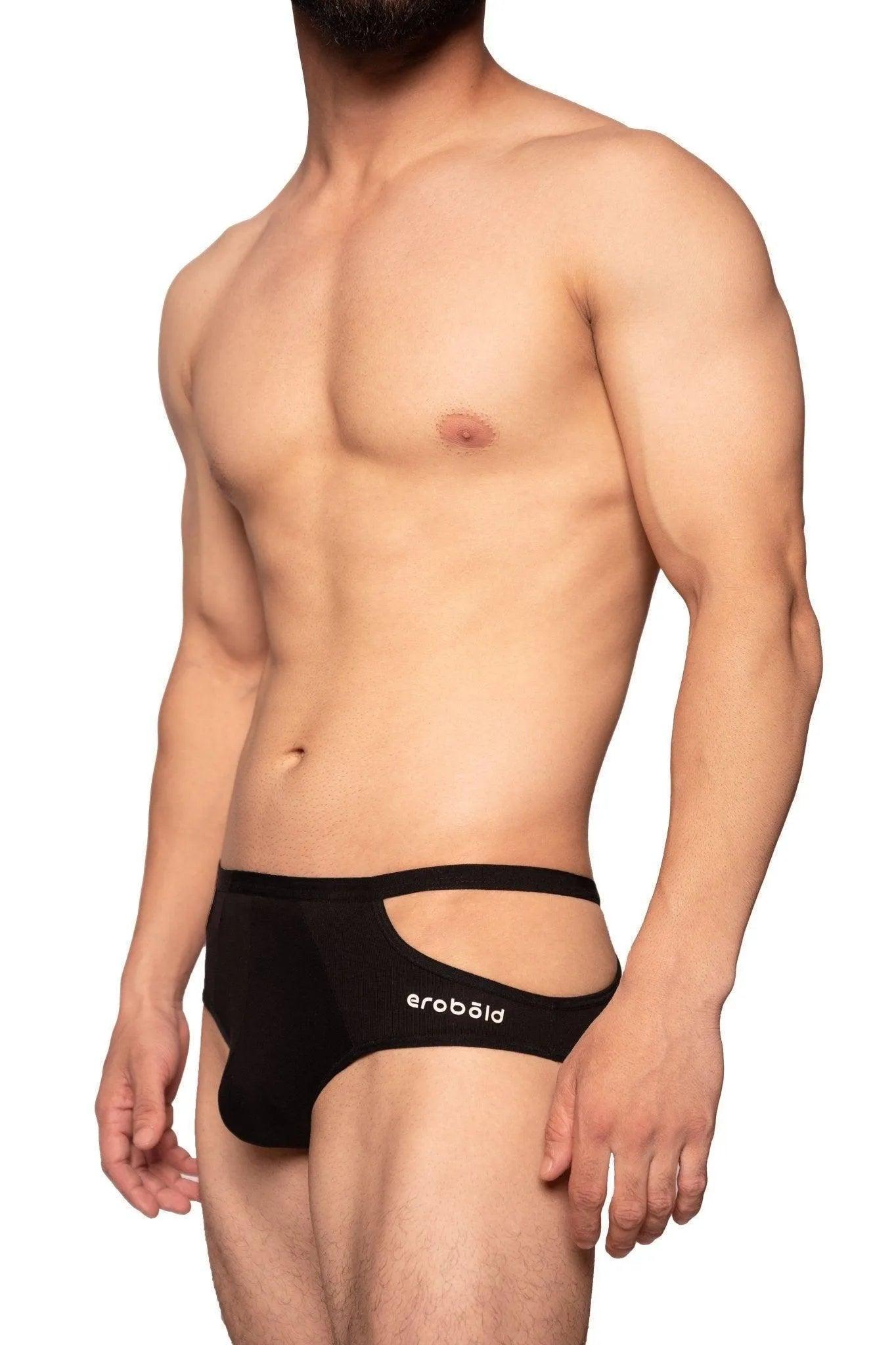 Slits On Sides Brief - Black - Erobold - 